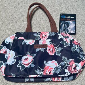 New Lokass Black, Pink & White Flower Print Cosmetic Makeup Bag With Zipper